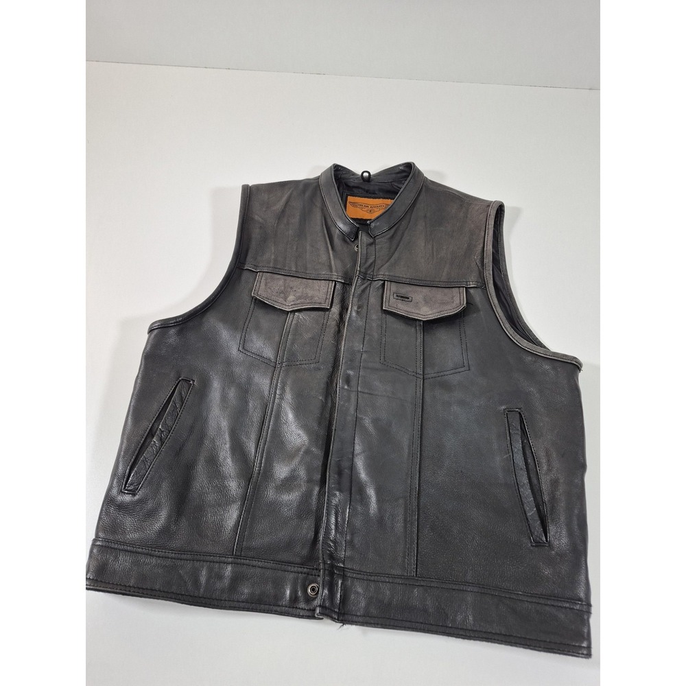 Dream Apparel Vest Mens 48 Black Leather Biker Motorcycle Zip Concealed Carry